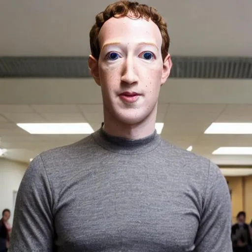 Prompt: The most extremely uncanny rubber Mark Zuckerberg ever cosplaying as Uncanny Valley