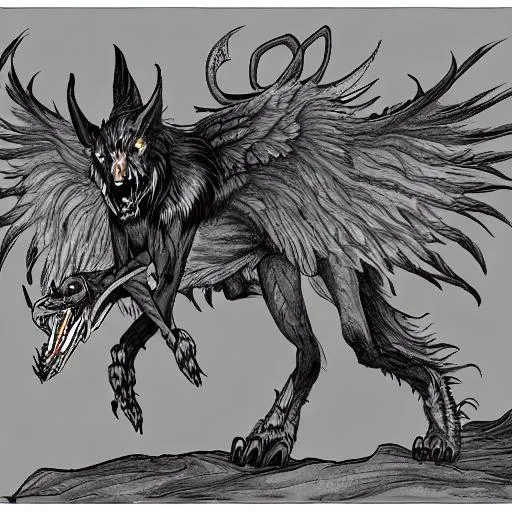 Prompt: winged demon wolf