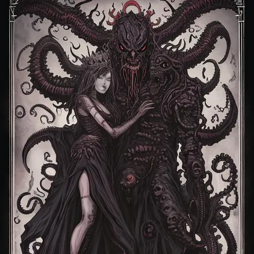 Prompt: lovecraftian demon queen and king asmodeus