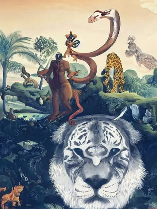Salvador Dali style with jungle animals in background | OpenArt