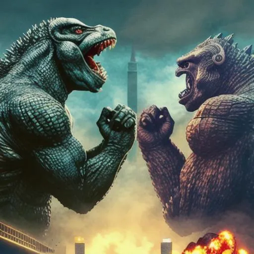 Prompt: Godzilla vs alien kong