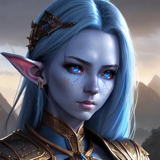 A girl with beautiful blue skin, elf ears, blue eyes... | OpenArt