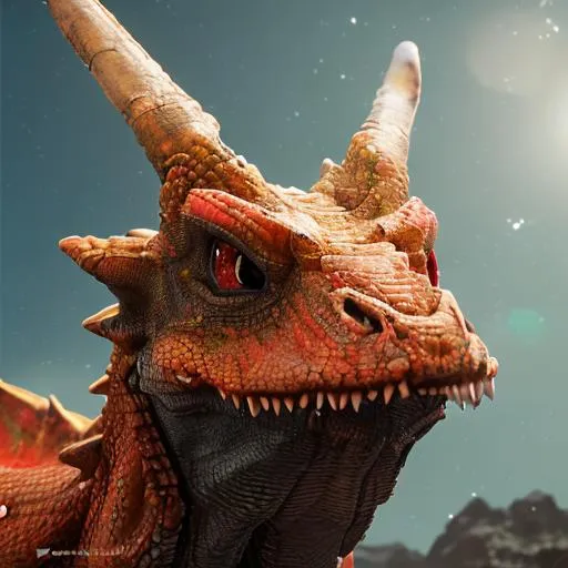 Prompt: Best quality, Detailed, Beautiful, Pretty,Hot kawaii Dragon seductive, attractive, big emerald green eyes ,Sharp pearl white teeth,Long gray pointed horns, It is on top of a tower,It is shooting fire out of it's mouth,Its scales are Bright red but it slowly shifts into orange then yellow. Its tail is sharp.    
