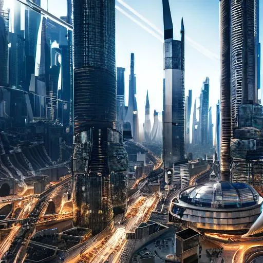 Prompt: Photography of a Futuristic City, busy streets, clear, focus, center, aesthetic, composition, proper, perfect details, highly detailed, textures, shading, shadow, cinematic, front angle, HDR, UHD, 16K, photorealistic