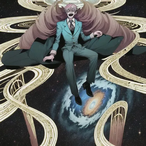 Prompt: mad man determinedly takes power tell he's at the top of everything in the cosmos 