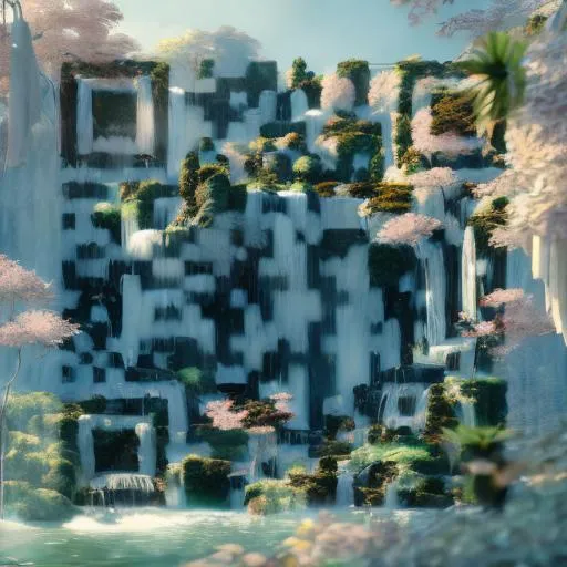 Prompt: an epic makoto shinkai and renoir landscape with a waterfall, ink spirals, ultra smooth, octane render