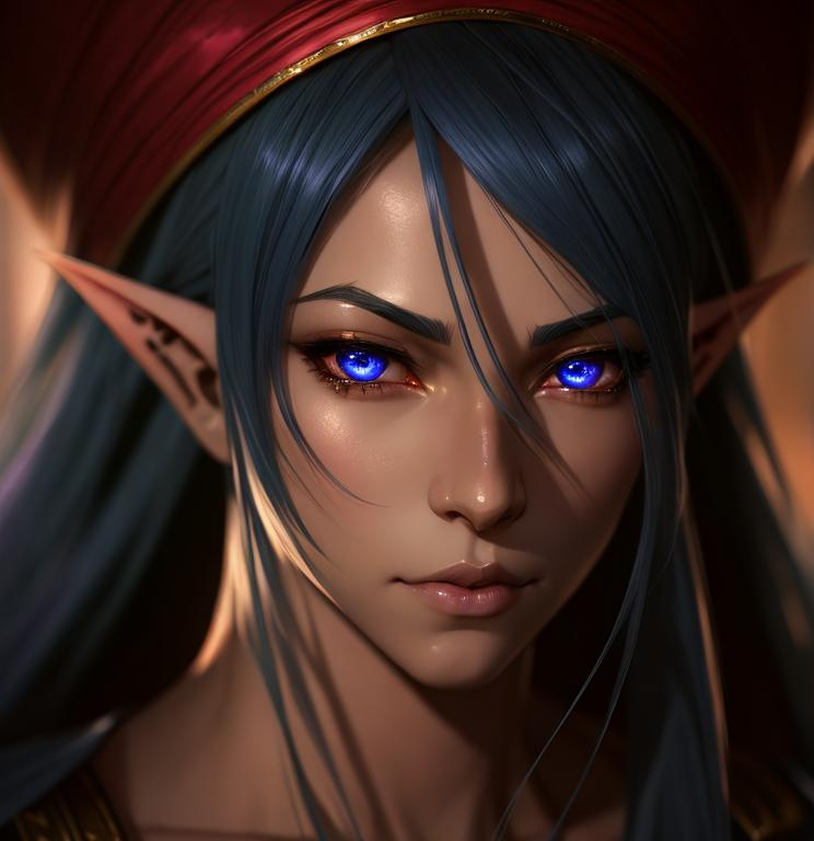 {Drow Elf:3}, Closeup face portrait, male, smooth so... | OpenArt