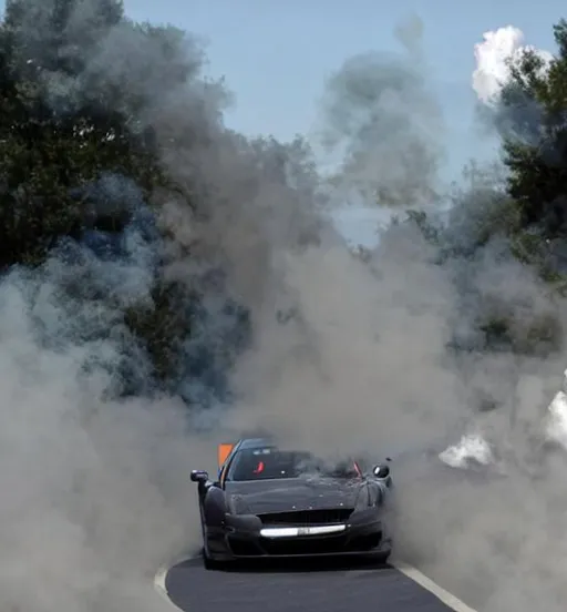 Prompt: McClaren drifting with smoke behind car