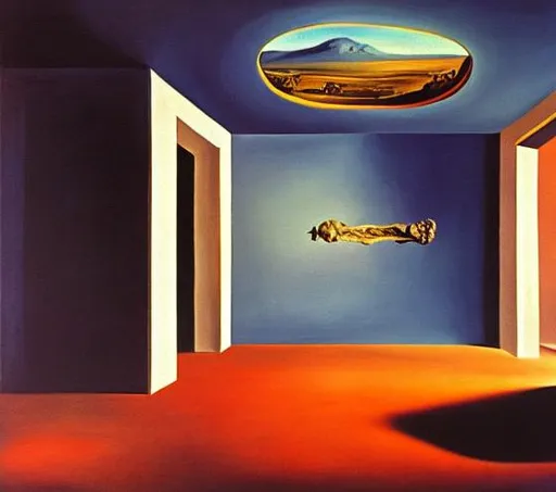 Prompt: salvator dali style painting of a really long empty room