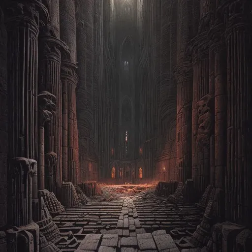 Prompt: inside of massive ancient sith temple, dark, gothic, church, lava, beksinski