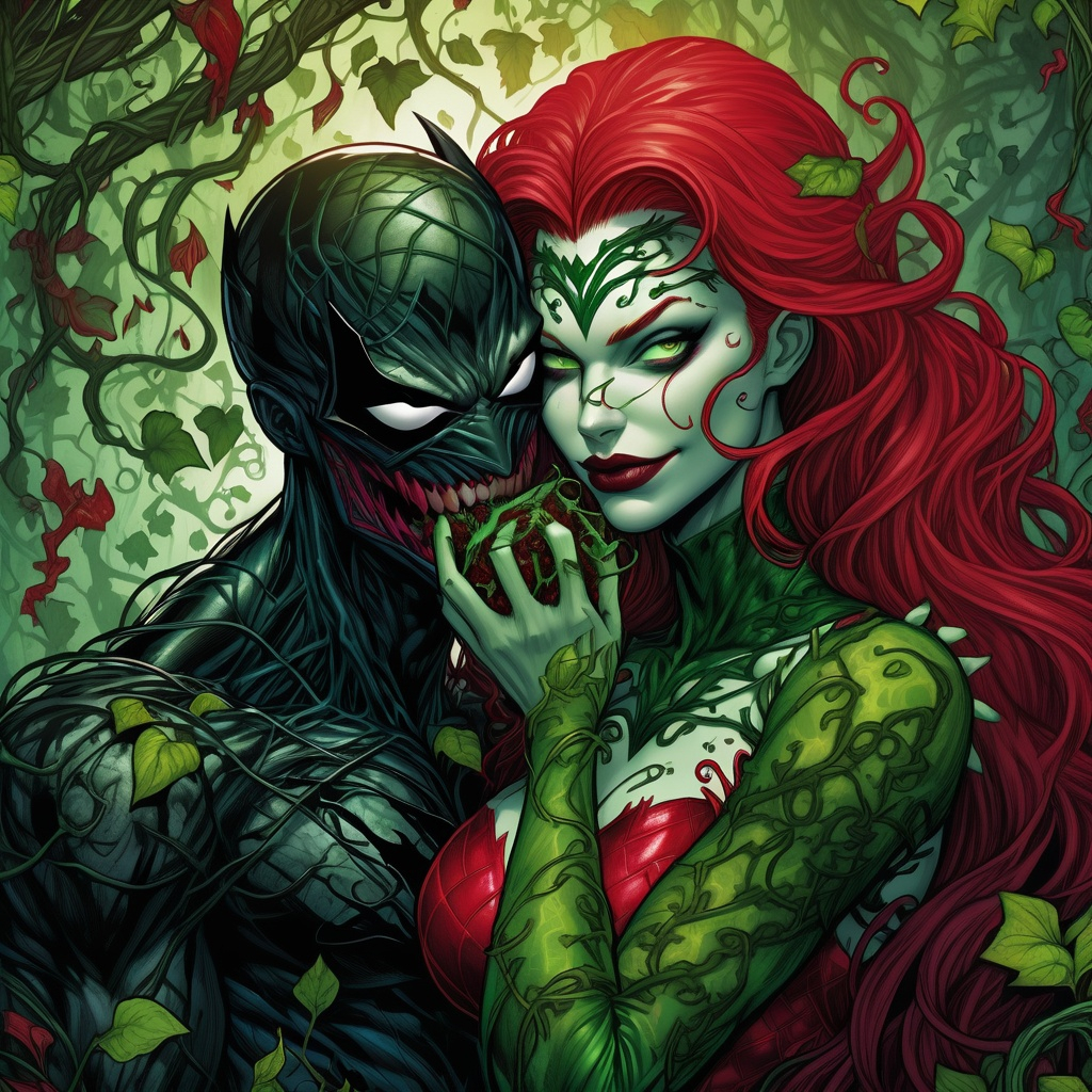 Poison Ivy embraced by Carnage symbiote, vibrant and... | OpenArt