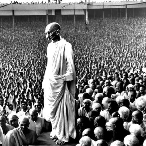 Prompt: Mahatma Gandhi standing in crowde 
