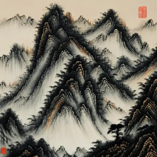 Prompt: chinese style painting of a creepy mountain 