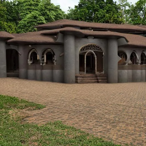 Prompt: Modern Weser Renaissance inspired Congolese architecture with precolonial congolese art inspiration and Congolese minerals, volumetric natural light, ultra realistic, vray,  hd