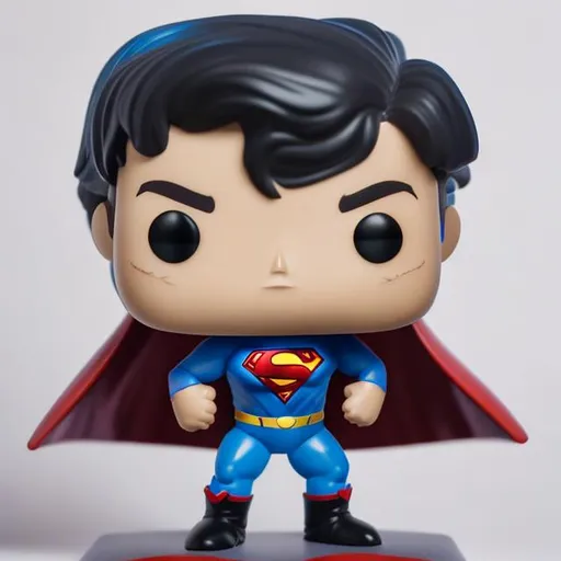 Prompt: Funko pop superman figurine, made of plastic, product studio shot, on a white background, diffused lighting, centered.
