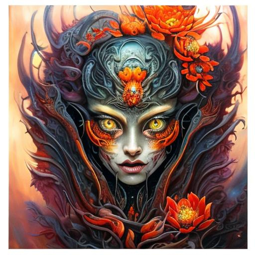 Beautiful demon hybrid with orange flowers, oil pain... | OpenArt