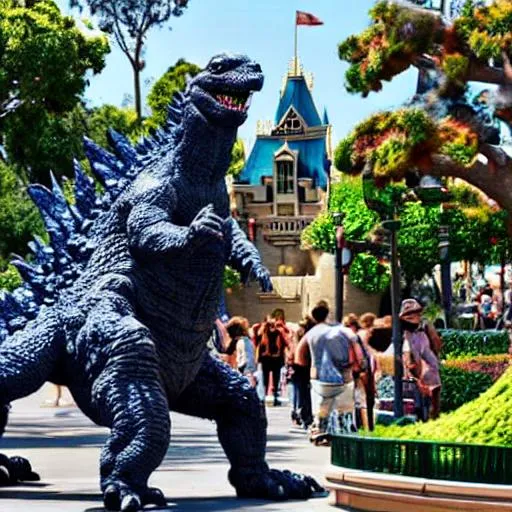 Prompt: Godzilla at Disneyland