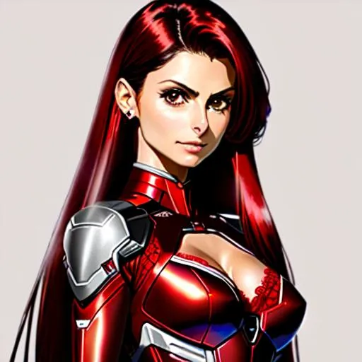 Prompt: full body semi-realistic anime girl, Morena Baccarin, skin highlights, hair highlights, long red hair, wearing red lace mech suit, blushing, university background, adult researcher, glamour, cleavage, tan skin
wonderful face, very detailed face, extremely detailed face, highly detailed face, soft smile, happy,
perfect face, perfect eyes, perfect teeth, perfect body, perfect anatomy, beautiful body, trending on instagram, trending on tiktok, trending on artstation, trending on cg society, white sclera,
photorealistic, masterpiece, cinematic, 16k artistic photography, epic, drama, 
romance, glamour, beauty, 
cinematic lighting, dramatic lighting, insanely detailed, soft natural volumetric cinematic lighting, award-winning photography, rendering, hd, high definition, 
highly detailed