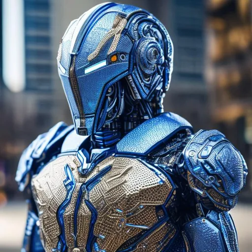 Prompt: full body picture of a futuristic humanoid droid soldier fully covered with gorgeous detailed blue and black plate armor, gorgeous detailed helmet,  complex, detailed, 8K, Full HD, no background.

masterpiece photographic real digital ultra realistic hyperdetailed,  

iridescent reflection, cinematic light,

volumetric lighting maximalist photo illustration 4k, resolution high res intricately detailed complex,

soft focus, digital painting, oil painting, clean art, professional, colorful, rich deep color, concept art, CGI winning award, UHD, HDR, 8K, RPG, UHD render, HDR render, 3D render cinema 4D