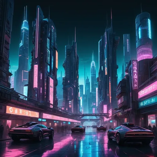 Prompt:  A futuristic cityscape known as Cybetown, bathed in the glow of neon lights against the night sky. The towering skyscrapers are adorned with holographic displays, casting a surreal and vibrant aura over the city. The streets below are bustling with hovercars and neon-lit signs, reflecting off the sleek, metallic surfaces. The image is rendered with a cyberpunk aesthetic, featuring sharp angles and glowing accents that emphasize the advanced technology of the city. The mood is mysterious and captivating, drawing viewers into the high-tech world of Cybetown --ar 16:9 --v 5 --q 2