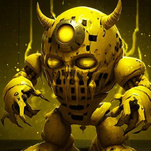 Prompt: Yellow Devil who is a robot master golem-like and is all yellow with one sith-like eye, it uses its goo to smother it's enemies, Masterpiece, Best Quality, In Nightmare Fuel Style