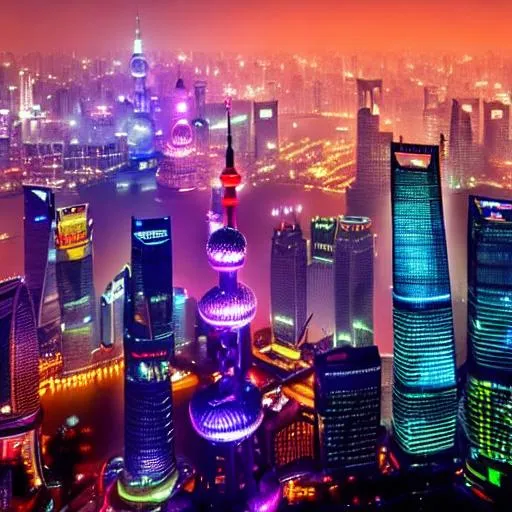 Prompt: shanghai skyline, cyberpunk style