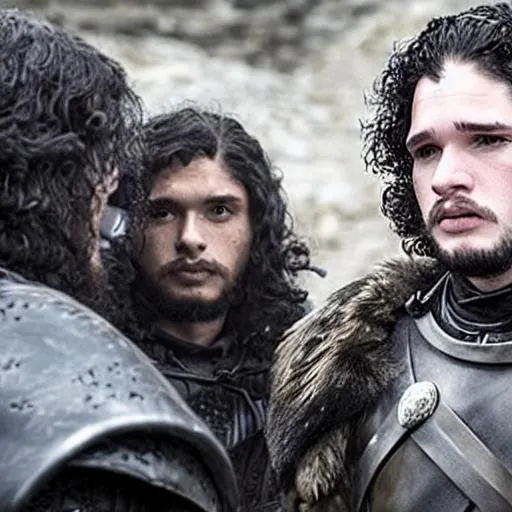 Prompt: Jon  Snow talking with ademon targaryen