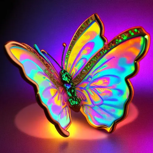 Prompt: Miniature Holographic butterfly diorama in the style of Lisa frank 