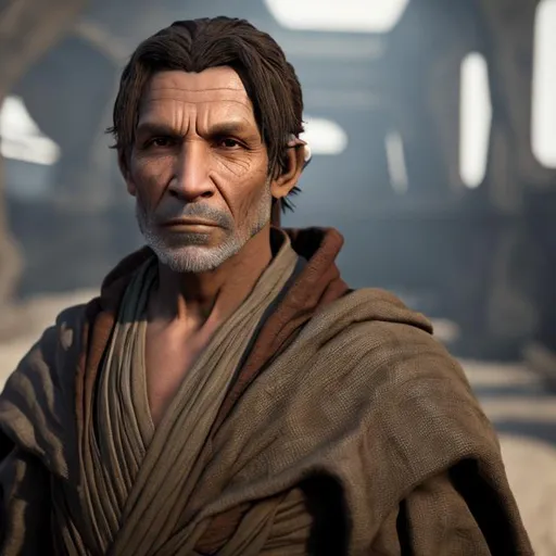 Prompt: photorealistic scifi human male merchant portrait from star wars universe