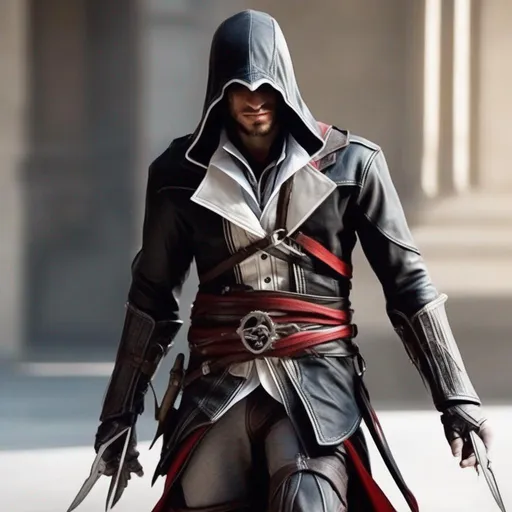 Prompt:  A Assassin From Assassin's Creed Using A Leather Suit