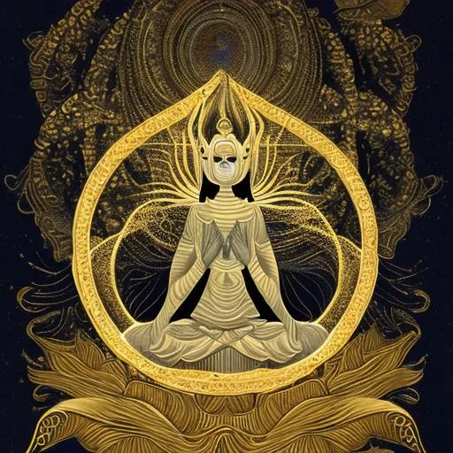 Prompt: lotus infinite grace flowing through a web of gold