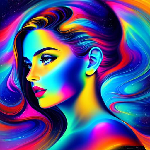 Abstract portrait of beautiful female, cosmic landsc...