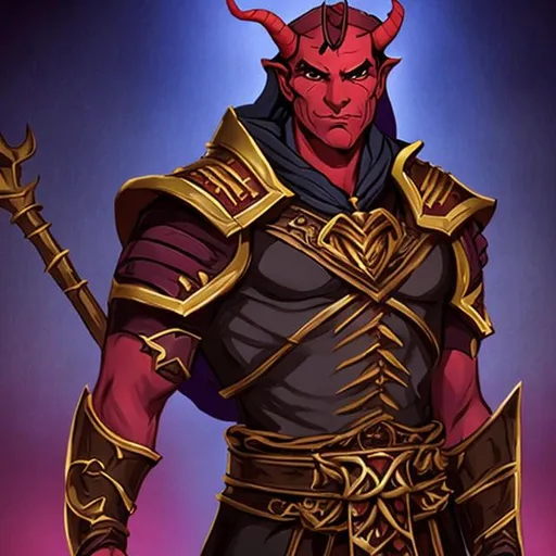 Prompt: Male Paladin Tiefling dungeons and dragons red skin