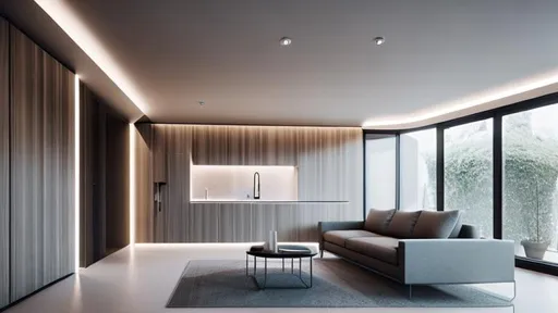 Prompt: modern futuristic Apartment interior Design with liminal space. cinematic lighting, soft color palette, after effects, lightroom, hyperrealistic, futuristische Elements, mediterrane. Architectural magazin picture. Cinematic. Wood and Stone, concrete, modern futuristic Style.