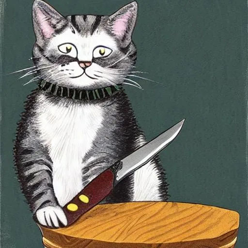 Prompt: cat with a knife