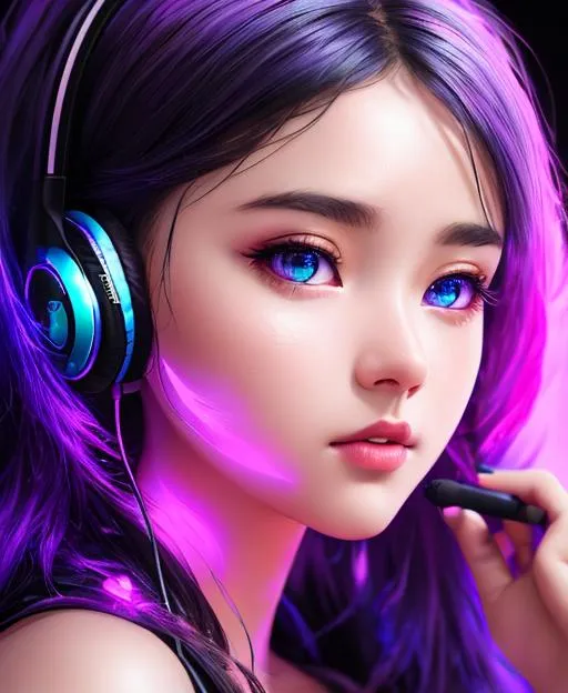 Prompt: ultra detailed artistic photography, girl wear earphone rgb, in the gaming room, artstation, hd, dramatic lighting, detailed gorgeous face, dreamy, glowing, backlit, glamour, glimmer, shadows, oil on canvas, brush strokes, smooth, ultra high definition, 16k, unreal engine 5, ultra sharp focus, art by alberto seveso, artgerm, loish, sf, intricate artwork masterpiece, ominous, matte painting movie poster, golden ratio, trending on cgsociety, intricate, epic, trending on artstation, by artgerm, h. r. giger and beksinski, highly detailed, vibrant, production cinematic character render, ultra high quality