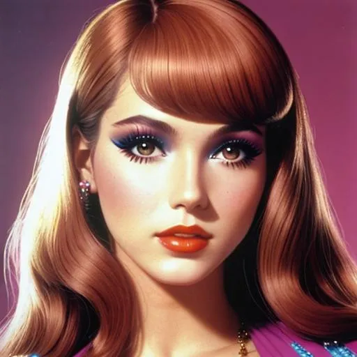 Prompt: a pretty girl , disco era, circa 1978, 70s stylish hair and makeup, facial closeup