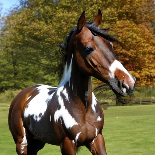 Prompt: thoroughbred piebald chestnut stallion