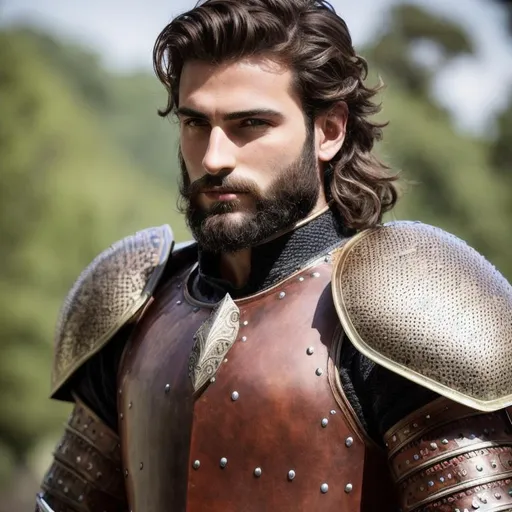 Prompt: sharp focus, highly detailed photo of an Italian male, D&D warrior wearing armor, brown styled hair, slight beard