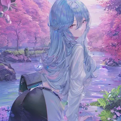 Anime Girl With A Long Blue Dress High Details Sitt Openart