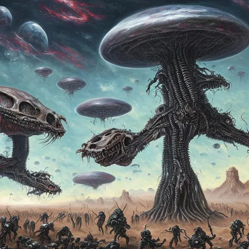 Prompt: aliens invading earth, violence, painting, detailed