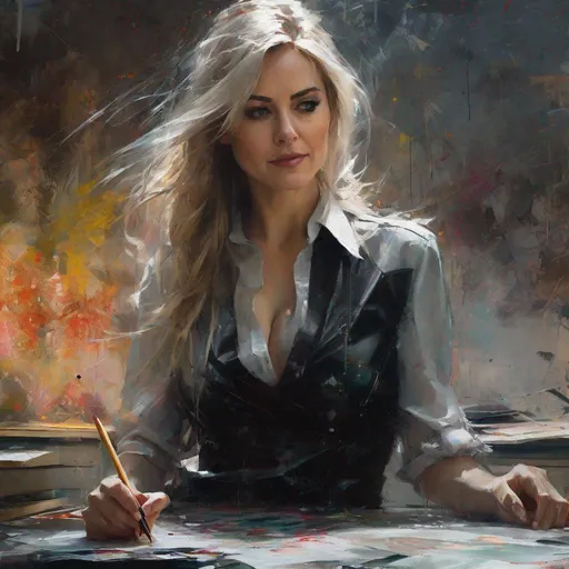 Prompt: A mature teacher in a latex pencil skirt and a latex rubber blouse is banging a student detailed dark cinematic painting, hole figure in the format


  masterpiece, textured Speedpaint with large rough brush strokes and paint splatter by Jeremy Mann, Carne Griffiths, Junji Ito, Robert Oxley, Ismail Inceoglu, masterpiece, trending on artstation, particles, oil on canvas, highly detailed fine art, ink painting, hyperrealism | Pixar gloss | polished, Anato Finnstark | Android Jones | Darek Zabrocki, Boris Vallejo, David