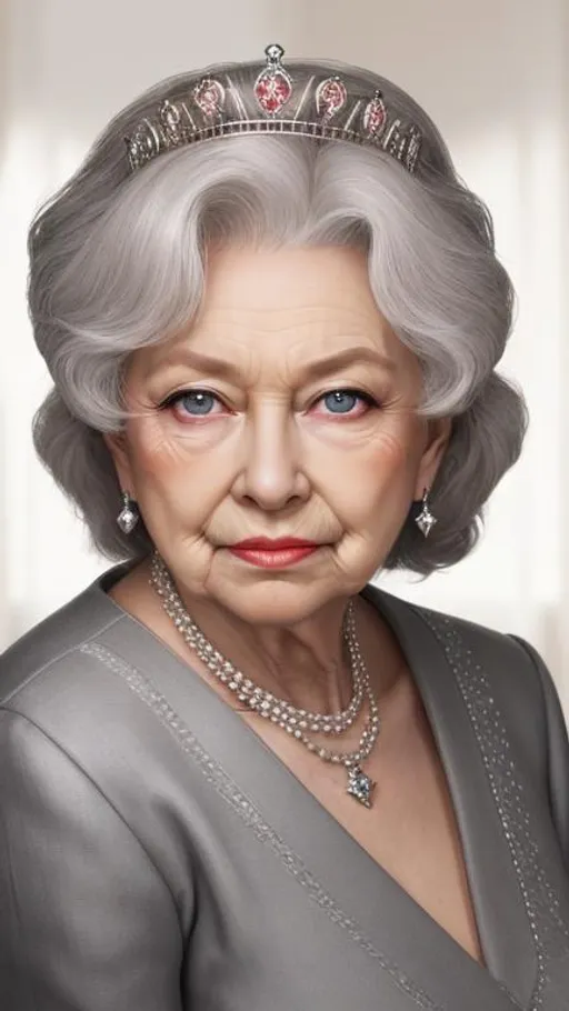 Prompt: A beautiful queen in her 60s with grey eyes