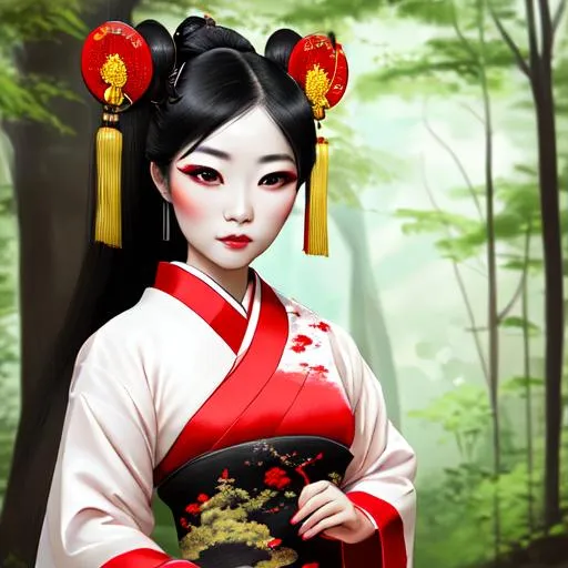 Chinese Girl, Geisha, Black Hair, Painted Face, Trad 