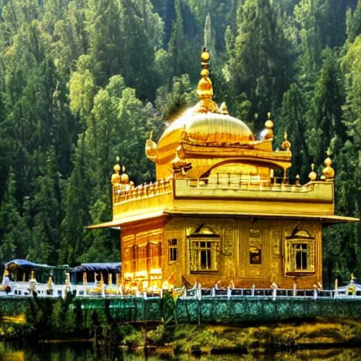 Prompt: Ancient golden temple in the forest
