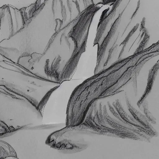 Prompt: high quality sketch of waterfall flowing off the moon
