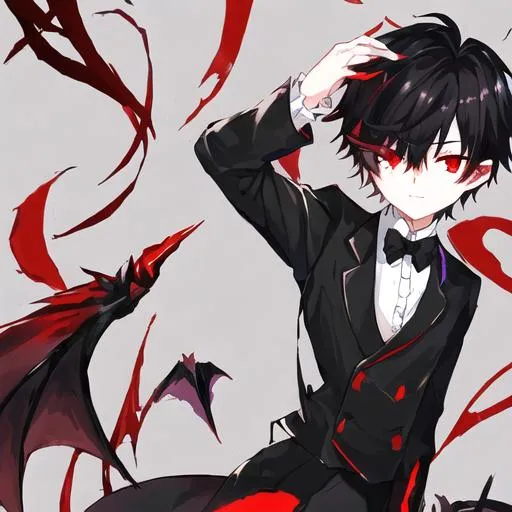 Prompt: Damien  (male, short black hair, red eyes)