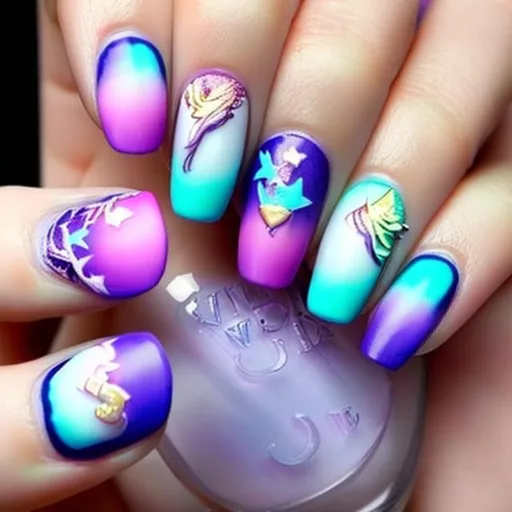 Prompt: Unicorn coloured nail art