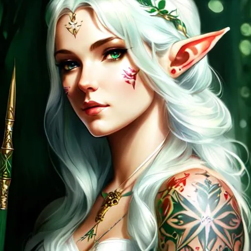 mage, female elf, cursed, tattoo on cheek, red glowi...