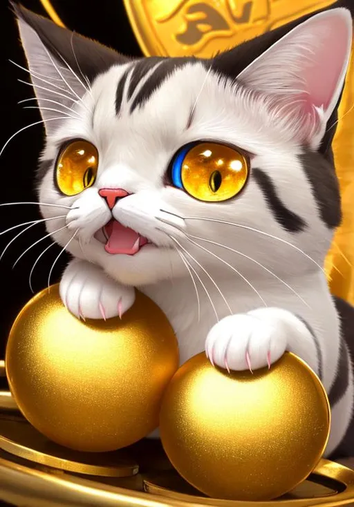 Prompt: UHD, , 8k,  oil painting, Anime,  Very detailed, zoomed out view of character, HD, High Quality, Anime, Pokemon, Meowth is a small creme-colored feline Pokémon with cream-colored fur Its ovoid head features four prominent whiskers wide eyes with slit pupils two pointed teeth in the upper jaw and a gold koban coin embedded in its forehead. Its ears are black with brown interiors and are flanked with an additional pair of long whiskers. Meowth is a quadruped with the ability to walk on its hind legs; while the games almost always depict Meowth on two legs, the anime states that Meowth normally walks on all fours. It can freely manipulate its claws, retracting them when it wants to move silently. The tip of its tail curls tightly.

Meowth is attracted to round and shiny objects and has the unique ability to produce coins using its signature move, Pay Day. Meowth and its evolved forms are the only known Pokémon capable of learning the move Pay Day by leveling up. Being nocturnal, it is known to wander about city streets at night and pick up anything that sparkles, including loose change. Upon finding a sparkling object, its eyes will glitter and the coin on its forehead will shine brightly. It shares this intrigue with Murkrow, with whom it often fights with for objects and prey. Meowth is a playful but fickle Pokémon with the capacity for human-like intelligence, with at least one member of the species teaching itself how to speak. Meowth tends to live in urban areas.

Pokémon by Frank Frazetta